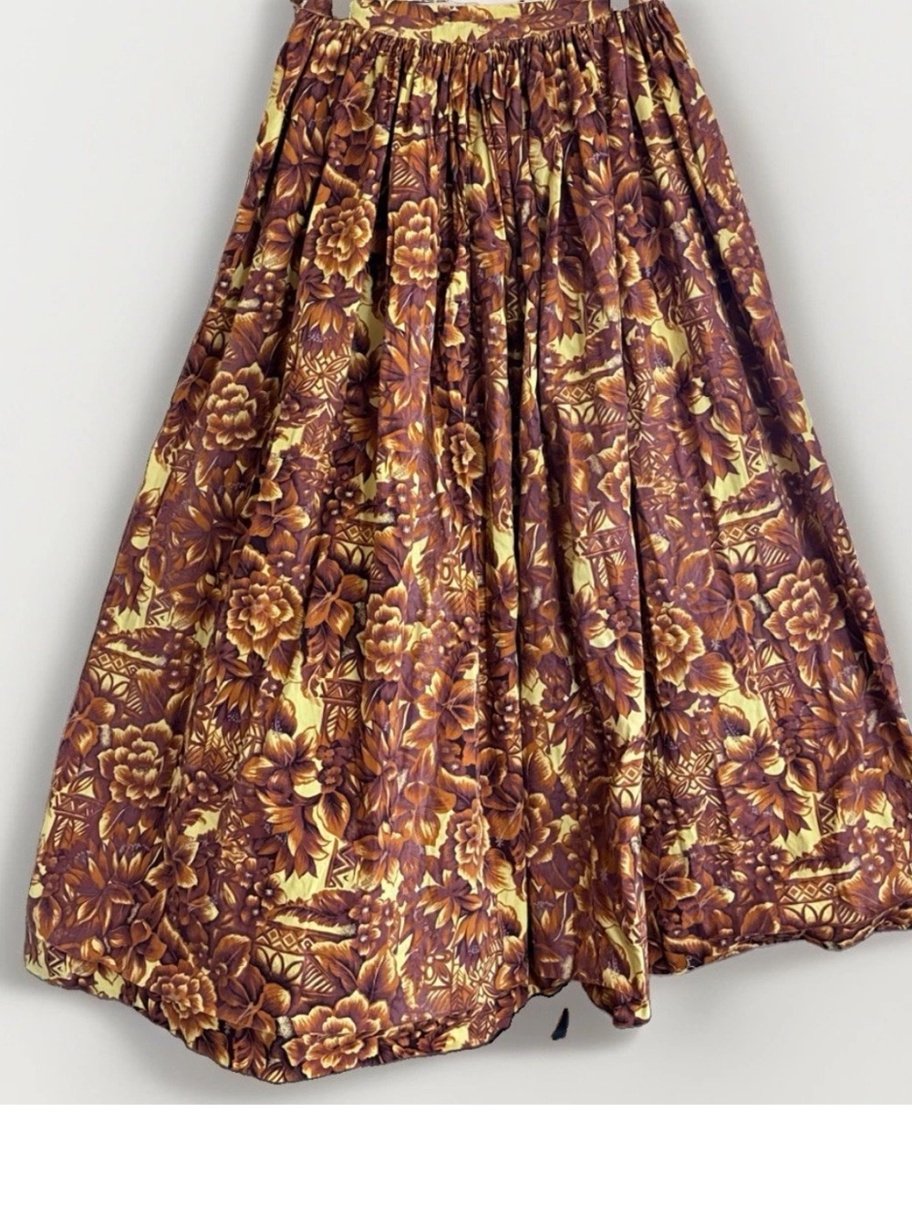 Vintage 60s 70s Hawaiian Tropical Floral Skirt Sweep Boho Mod Cottage Prairie